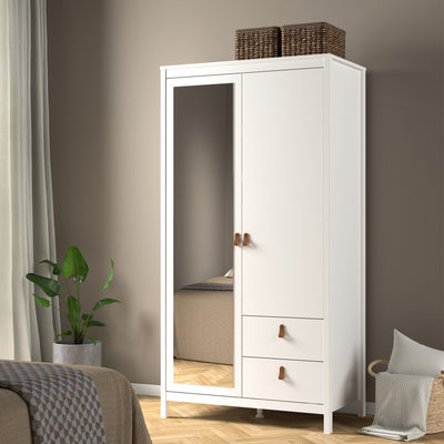 Barcelona Wardrobe with 1 Door 1 Mirror Door 2 Drawers in White – FTG, view 6