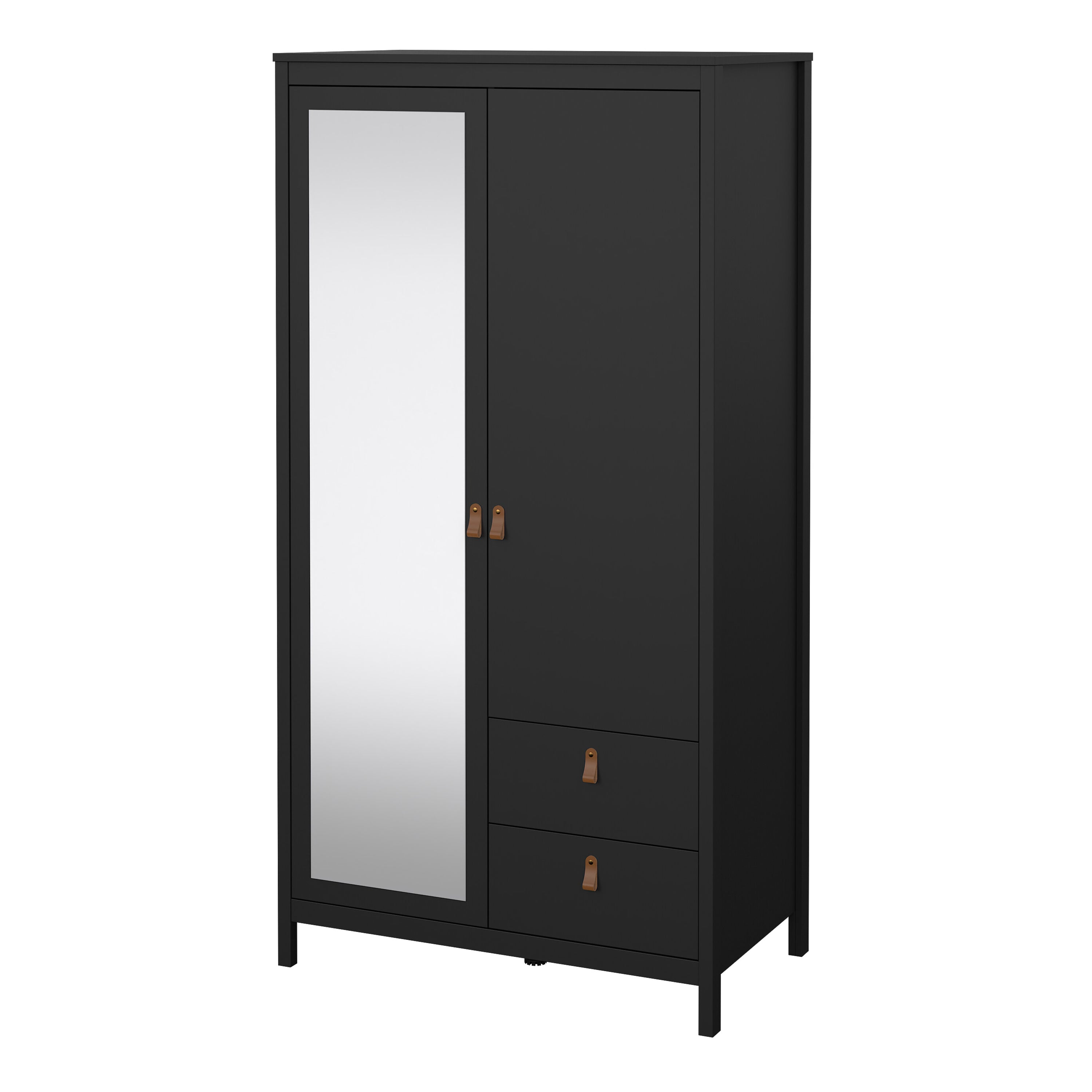 Barcelona Wardrobe with 1 Door 1 Mirror Door 2 Drawers in Matt Black – FTG, view 3