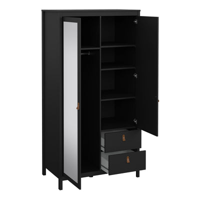 Barcelona Wardrobe with 1 Door 1 Mirror Door 2 Drawers in Matt Black – FTG, view 5