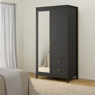 Barcelona Wardrobe with 1 Door 1 Mirror Door 2 Drawers in Matt Black – FTG, view 6