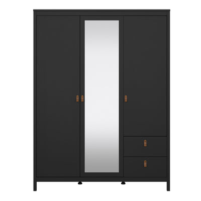 Barcelona Wardrobe with 2 Doors 1 Mirror Door 2 Drawers in Matt Black – FTG, view 2