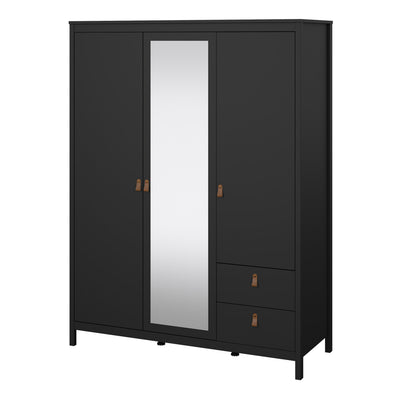 Barcelona Wardrobe with 2 Doors 1 Mirror Door 2 Drawers in Matt Black – FTG, view 3