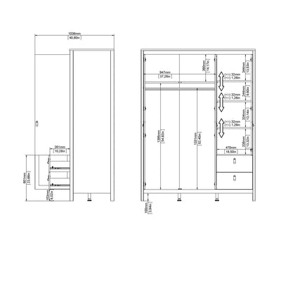 Barcelona Wardrobe with 2 Doors + 1 Mirror Door + 2 Drawers in Cashmere – FTG, view 13