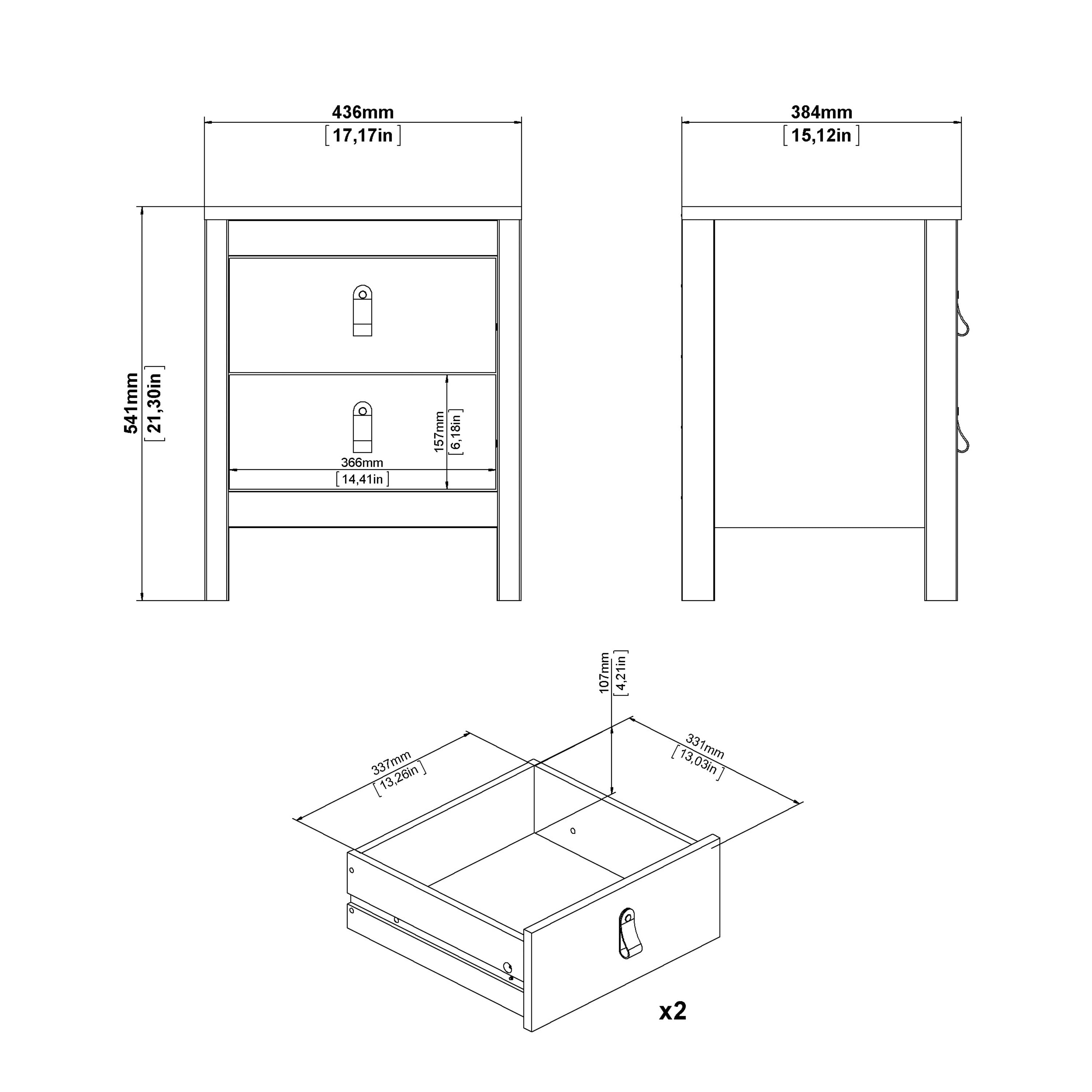 Barcelona Bedside Table 2 Drawers in White – FTG, view 11