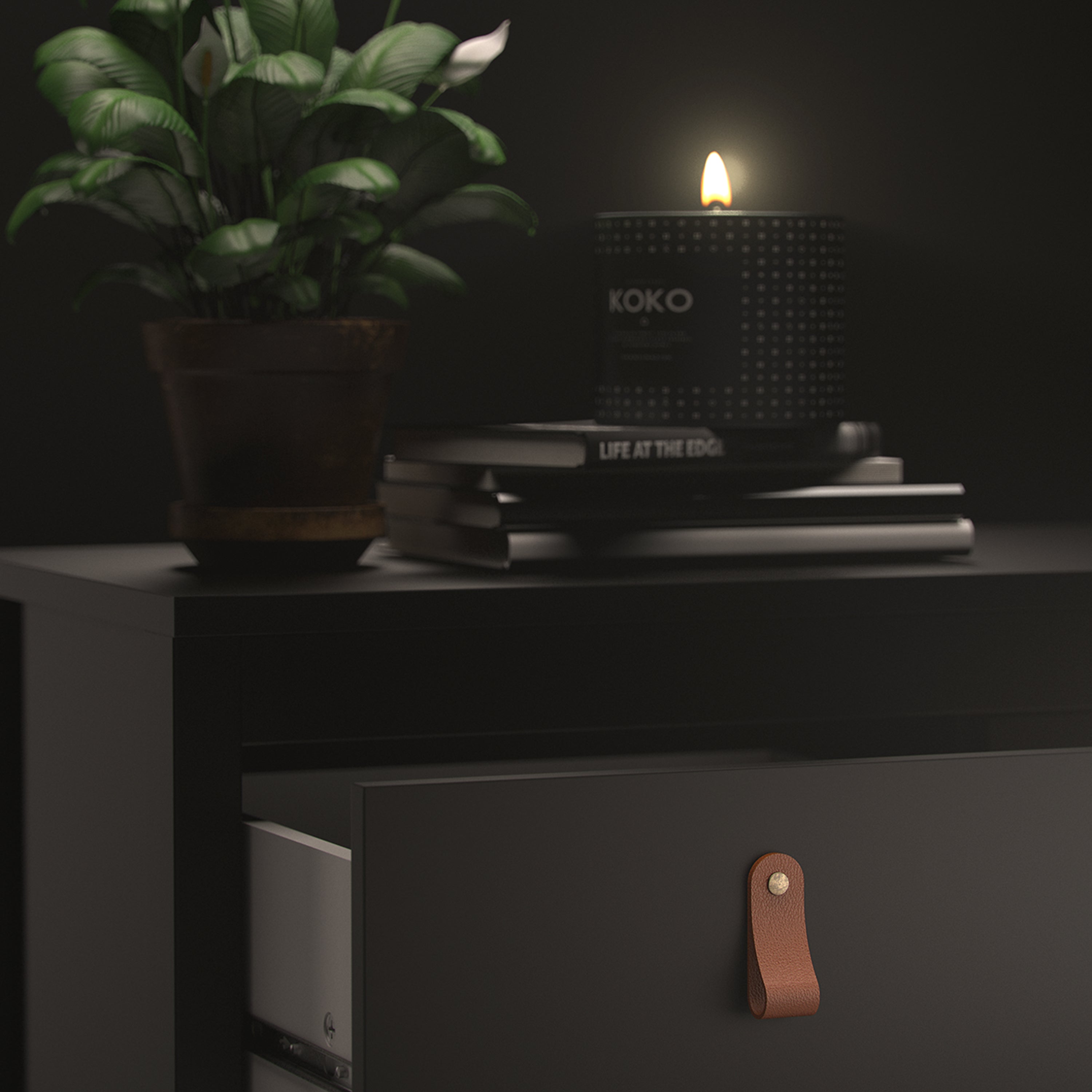 Barcelona Bedside Table 2 Drawers in Matt Black – FTG, view 8
