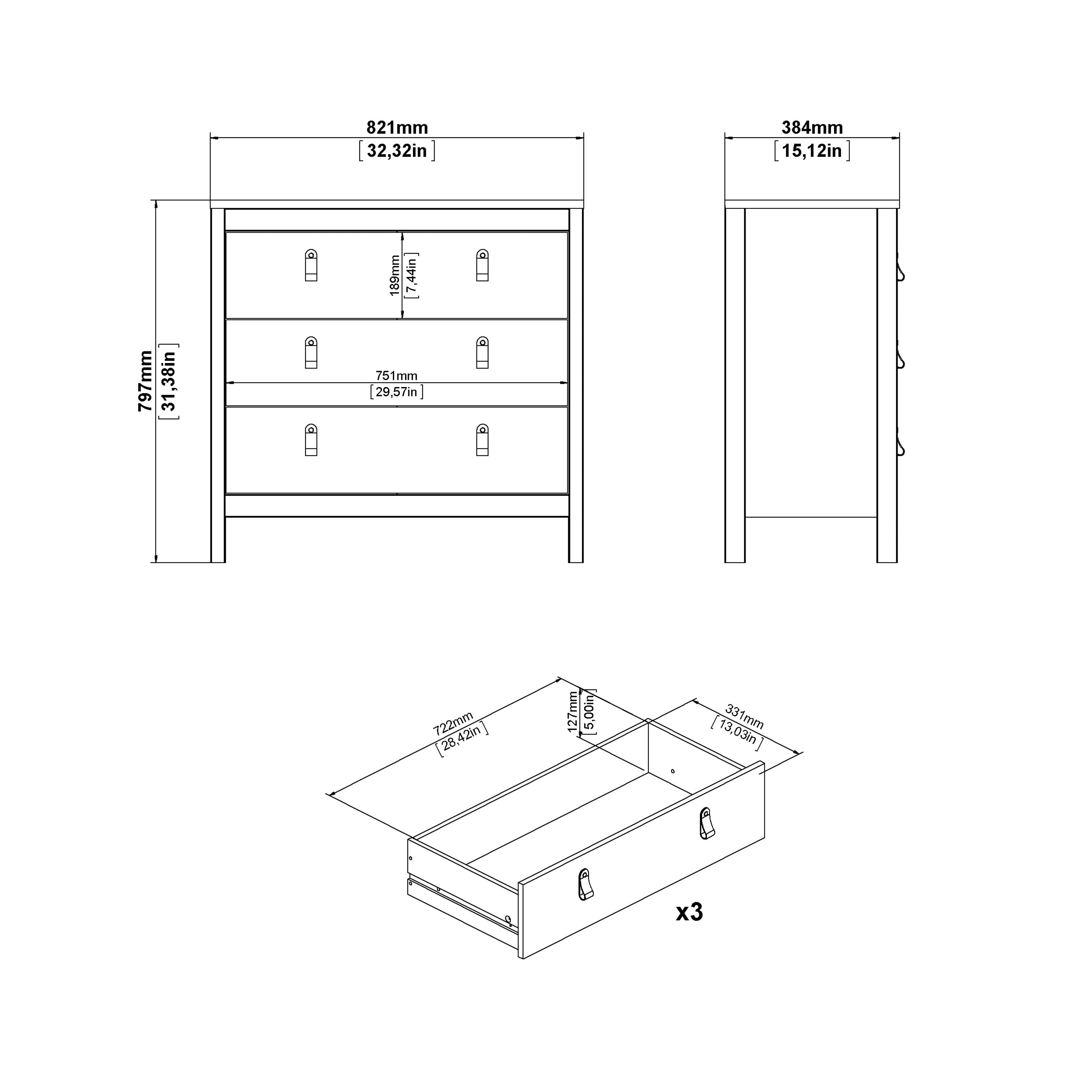 Barcelona Chest 3 Drawers in White – FTG, view 9