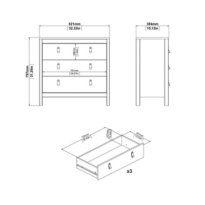 Barcelona Chest 3 Drawers in White – FTG, view 9
