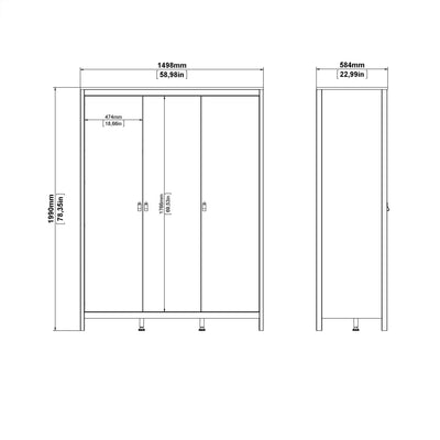 Barcelona Wardrobe with 3 Doors in White – FTG, view 10