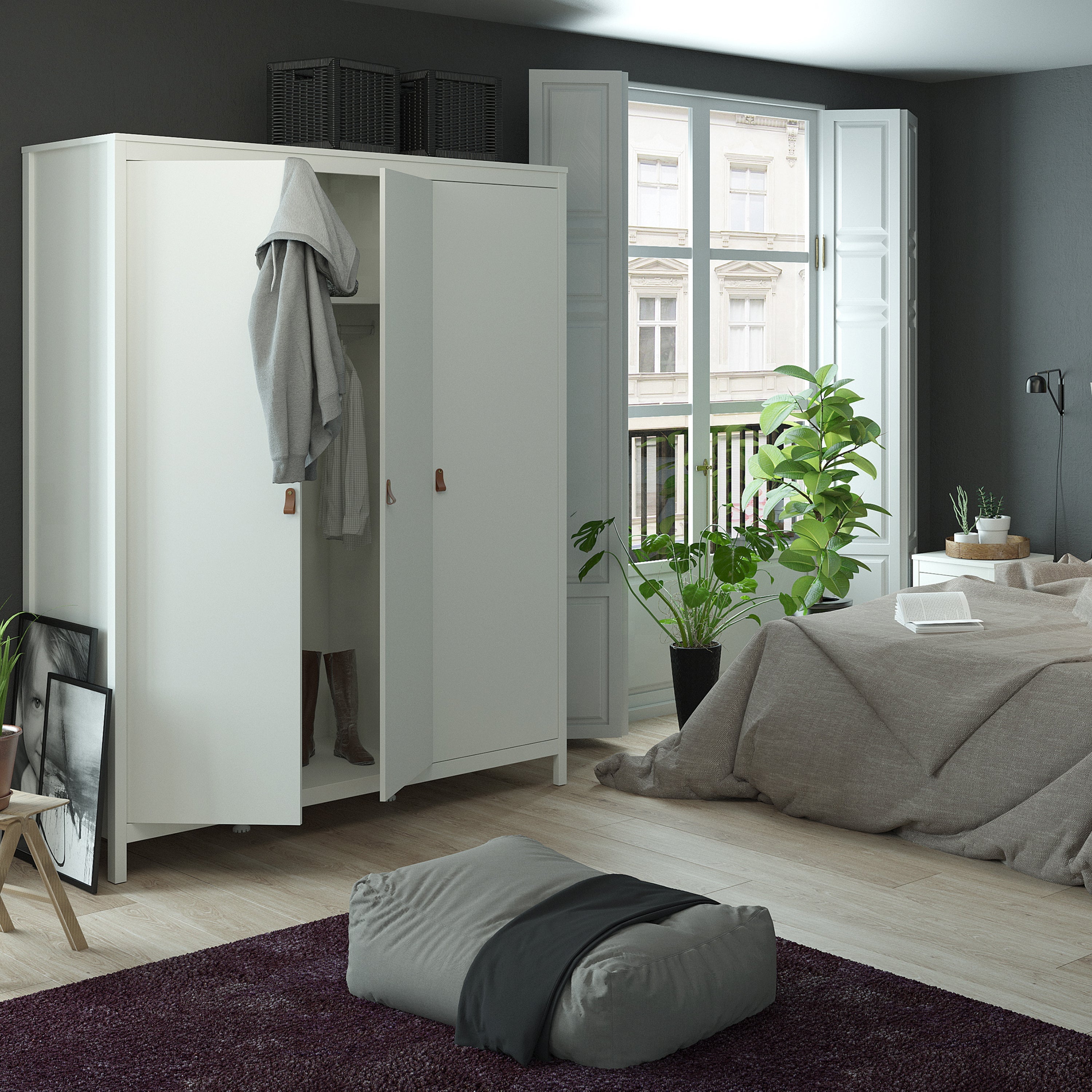 Barcelona Wardrobe with 3 Doors in White – FTG, view 7