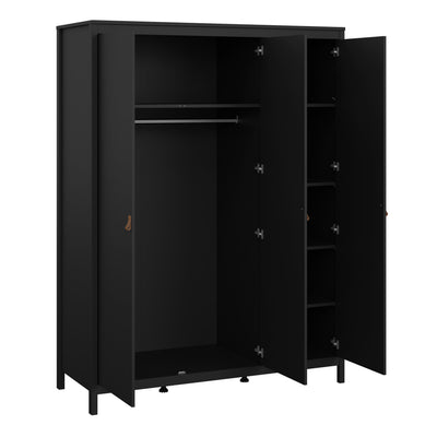 Barcelona Wardrobe with 3 Doors in Matt Black – FTG, view 5