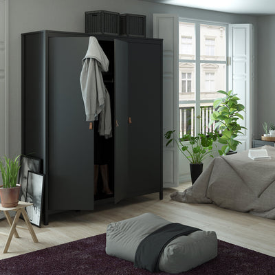 Barcelona Wardrobe with 3 Doors in Matt Black – FTG, view 6