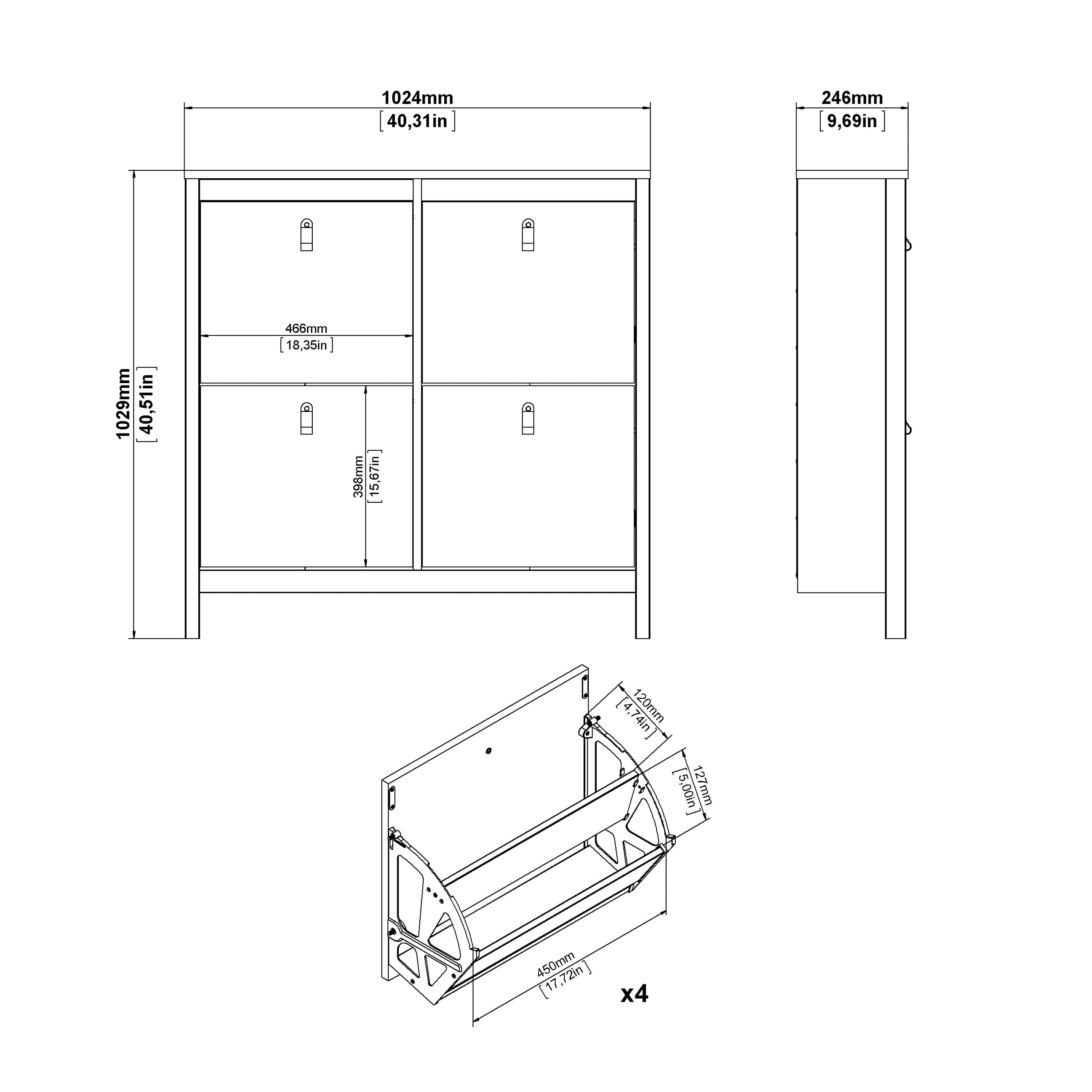 Barcelona Shoe Cabinet 4 Flip Down Doors in Matt Black – FTG, view 12
