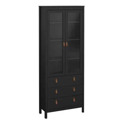 Barcelona China Cabinet 2 Glass Doors with 3 Drawers in Matt Black – FTG