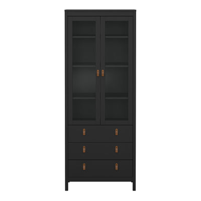 Barcelona China Cabinet 2 Glass Doors with 3 Drawers in Matt Black – FTG, view 2