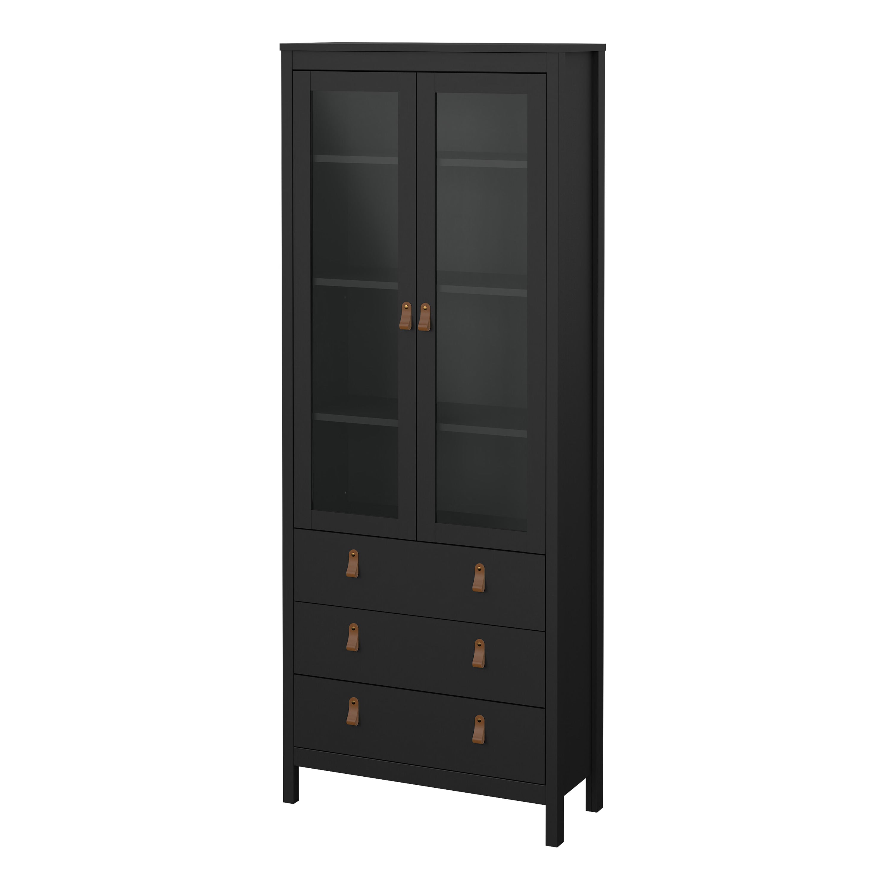 Barcelona China Cabinet 2 Glass Doors with 3 Drawers in Matt Black – FTG, view 3