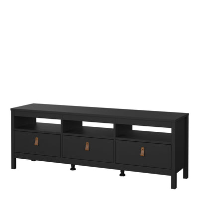 Barcelona TV Unit 3 Drawers in Matt Black – FTG, view 3