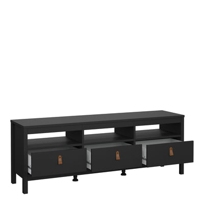 Barcelona TV Unit 3 Drawers in Matt Black – FTG, view 5