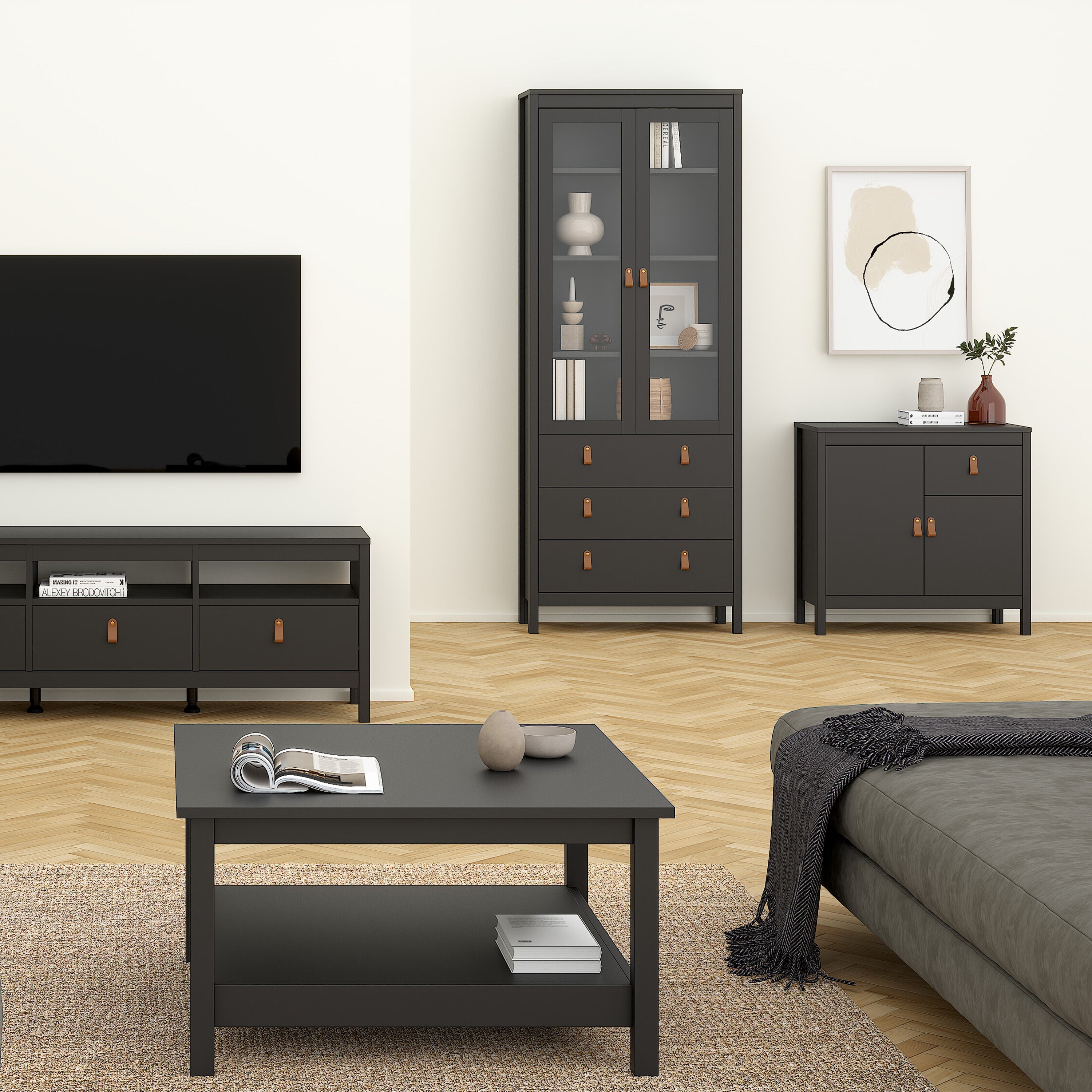Barcelona Sideboard 2 Doors 1 Drawer in Matt Black – FTG, view 6