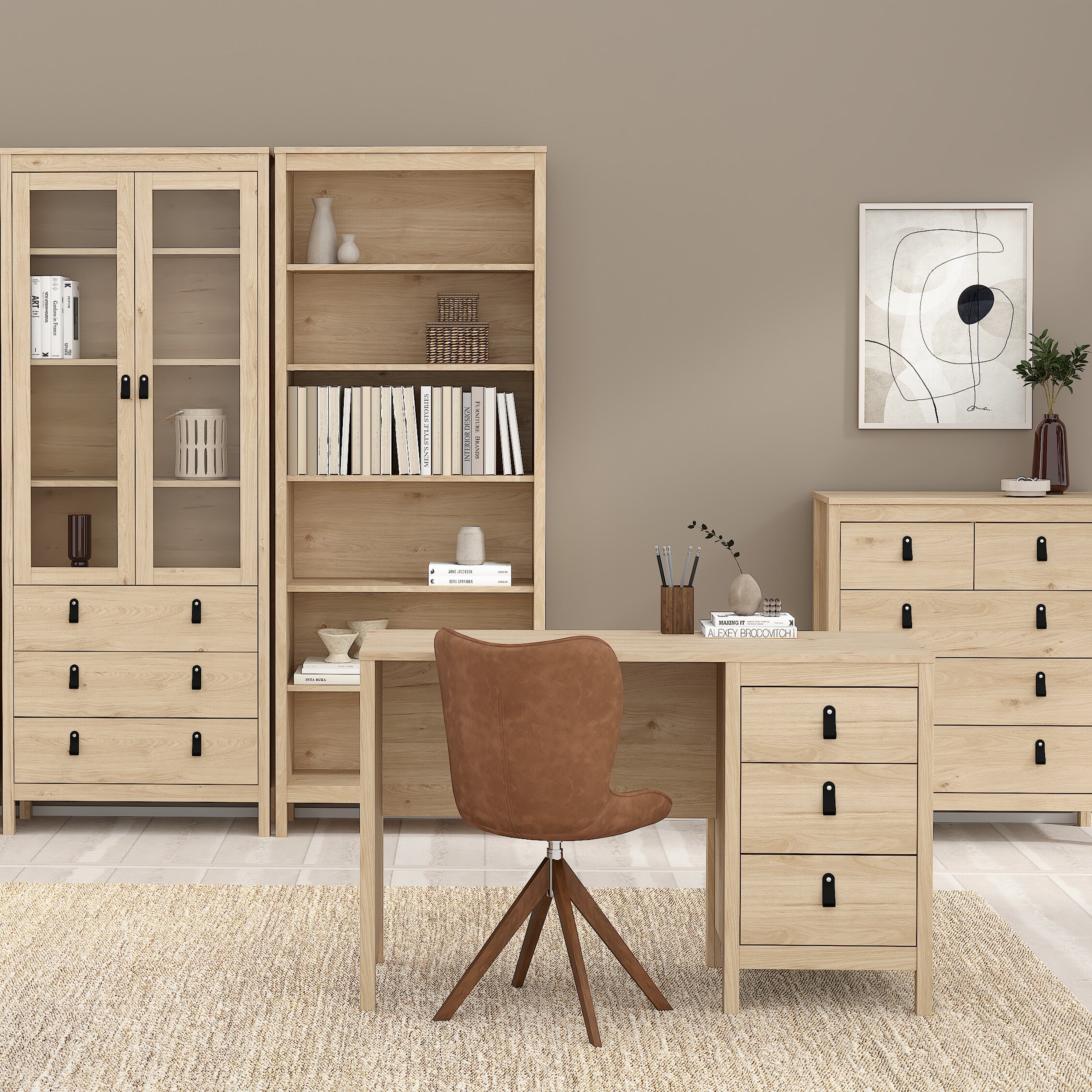 Barcelona Desk 3 Drawers in Jackson Hickory Oak – FTG, view 6