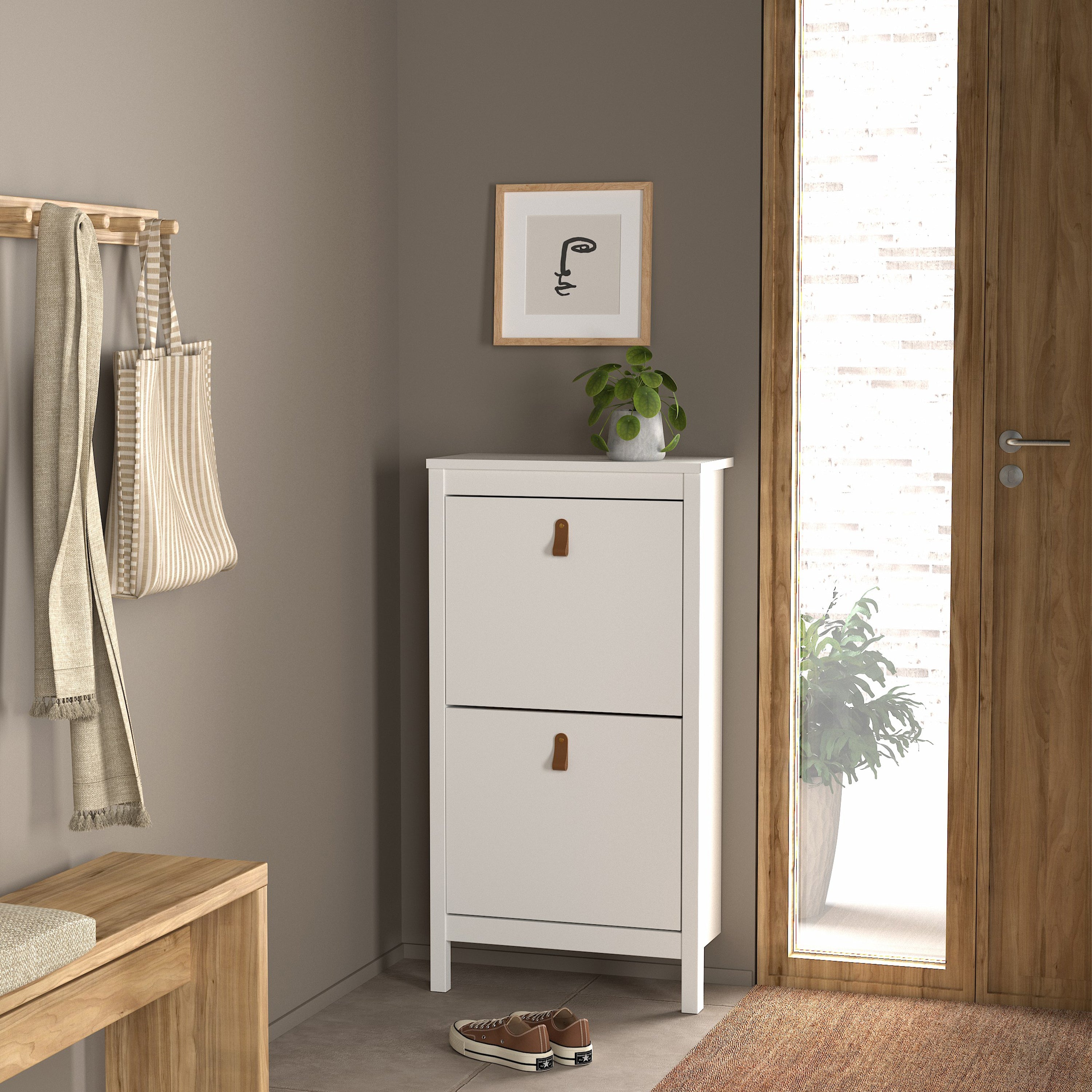 Barcelona Shoe Cabinet 2 Flip Down Doors in White – FTG, view 6