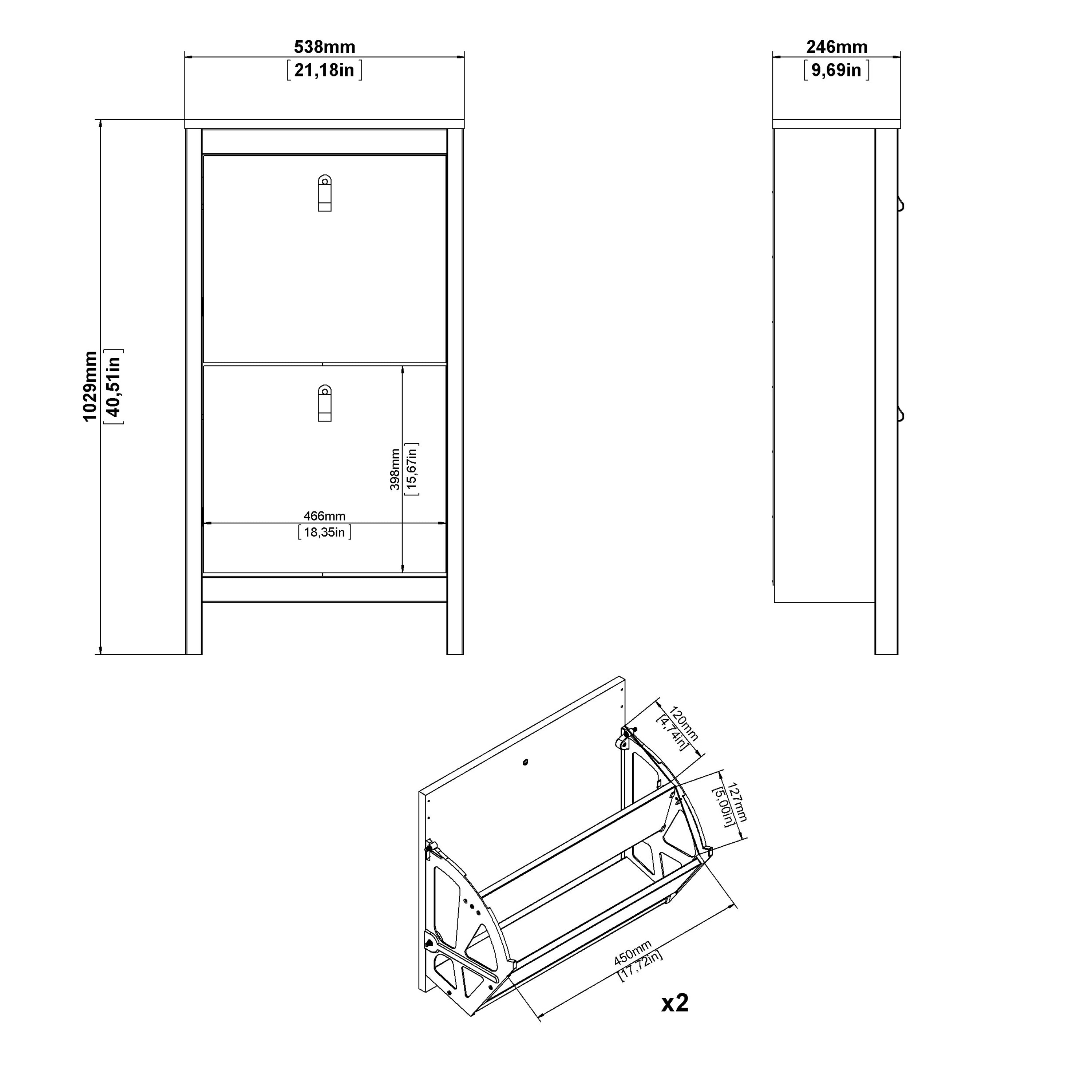 Barcelona Shoe Cabinet 2 Flip Down Doors in White – FTG, view 9