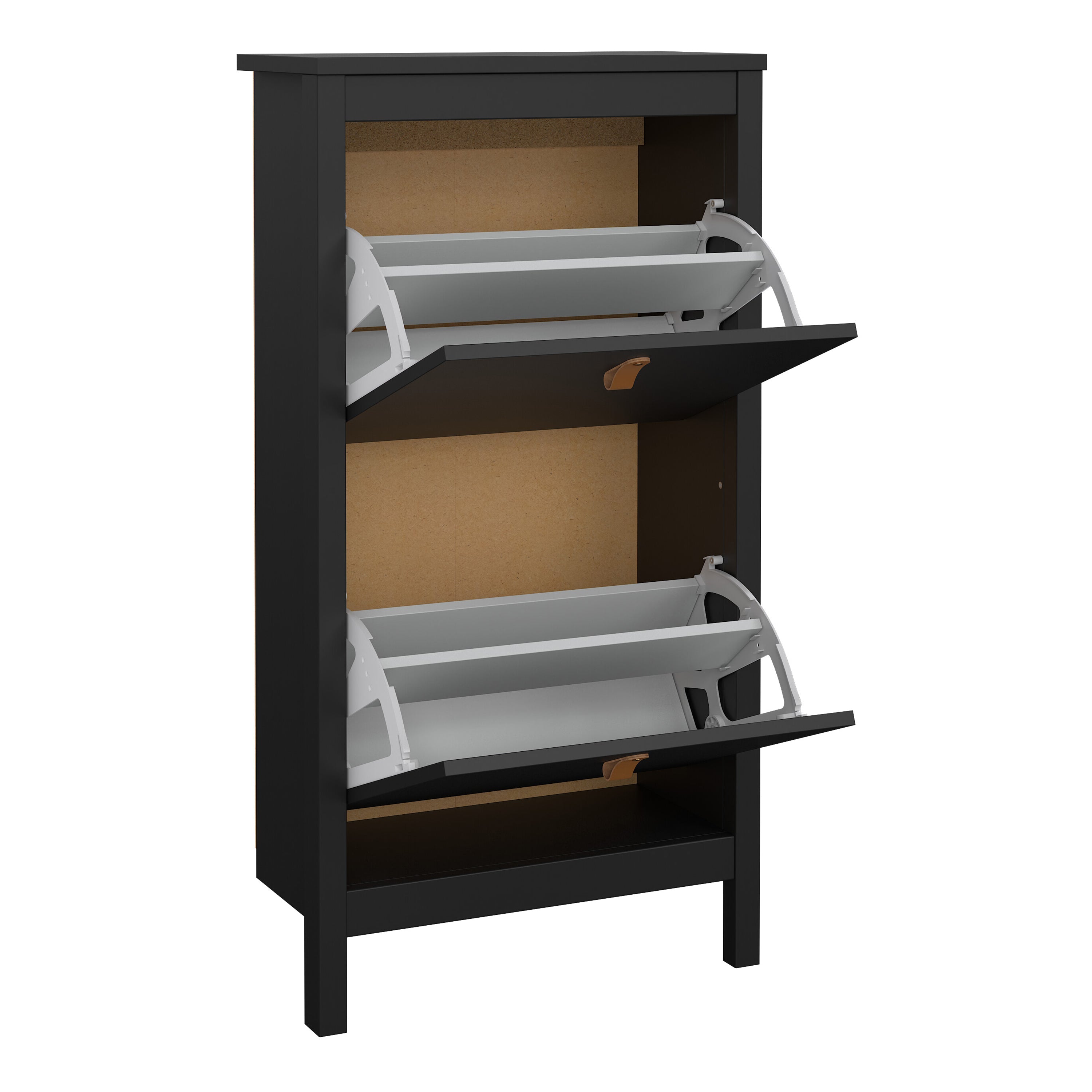Barcelona Shoe Cabinet 2 Flip Down Doors in Matt Black – FTG, view 5