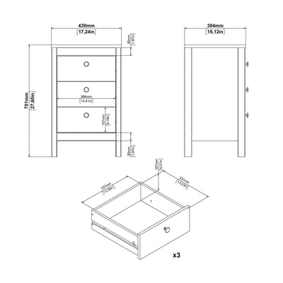 Barcelona Bedside Table 3 Drawers in Matt Black – FTG, view 10