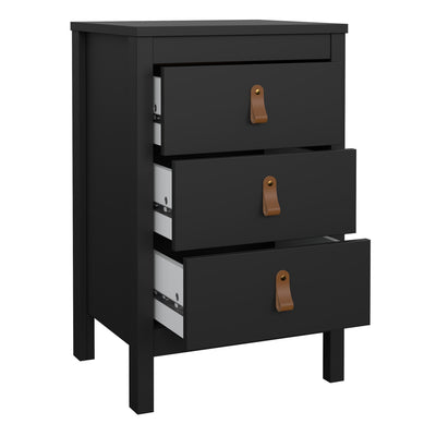 Barcelona Bedside Table 3 Drawers in Matt Black – FTG, view 6