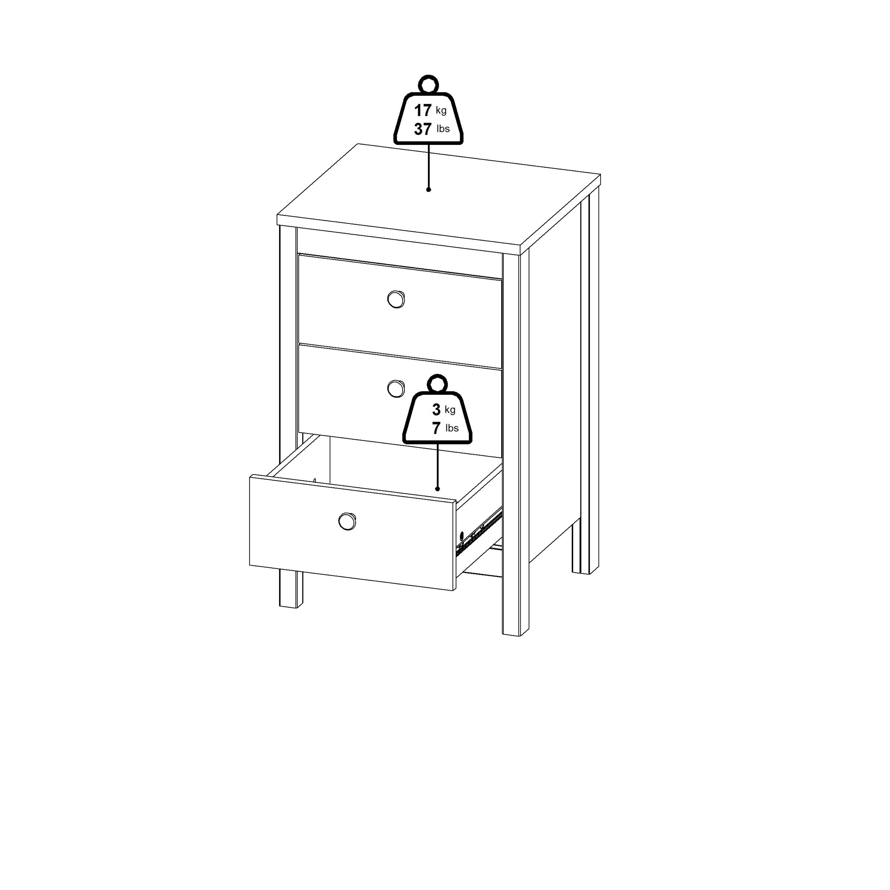 Barcelona Bedside Table 3 Drawers in Cashmere – FTG, view 13