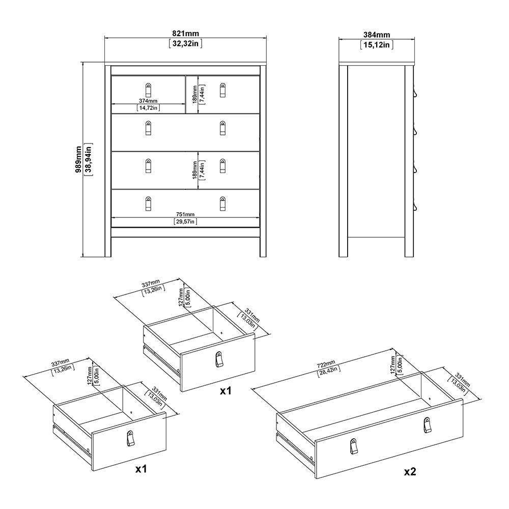 Barcelona Package - Bedside Table 2 Drawers + Chest 5 Drawers + Wardrobe with 2 Doors in Matt Black – FTG, view 9