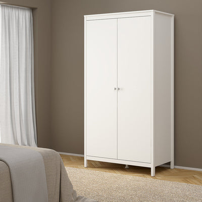 Madrid Package - Bedside Table 2 Drawers + Chest 5 Drawers + Wardrobe with 2 Doors in White – FTG, view 12