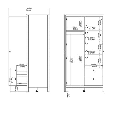 Madrid Wardrobe with 1 Door 1 Mirror Door 2 Drawers White – FTG, view 11