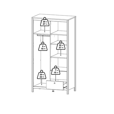 Madrid Wardrobe with 1 Door 1 Mirror Door 2 Drawers White – FTG, view 12