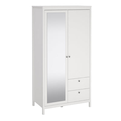Madrid Wardrobe with 1 Door 1 Mirror Door 2 Drawers White – FTG