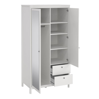 Madrid Wardrobe with 1 Door 1 Mirror Door 2 Drawers White – FTG, view 5