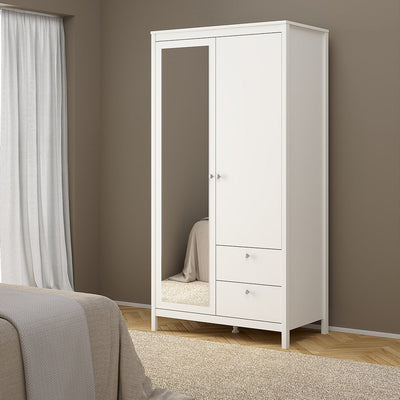 Madrid Wardrobe with 1 Door 1 Mirror Door 2 Drawers White – FTG, view 6