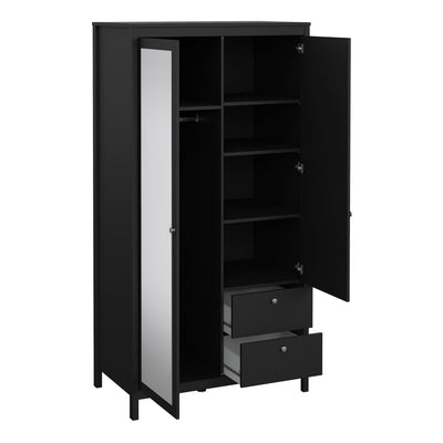 Madrid Wardrobe with 1 Door 1 Mirror Door 2 Drawers Matt Black – FTG, view 5