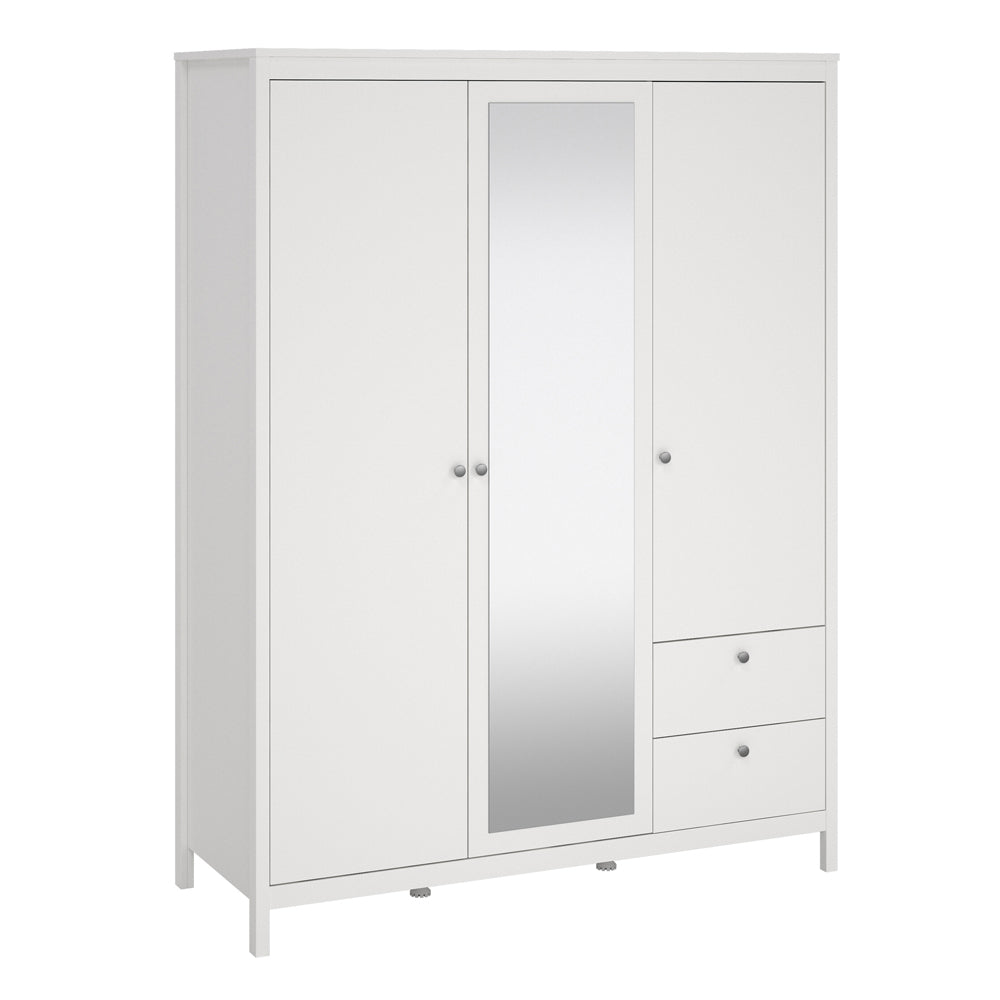 Madrid  Wardrobe with 2 Doors 1 Mirror Door 2 Drawers White – FTG