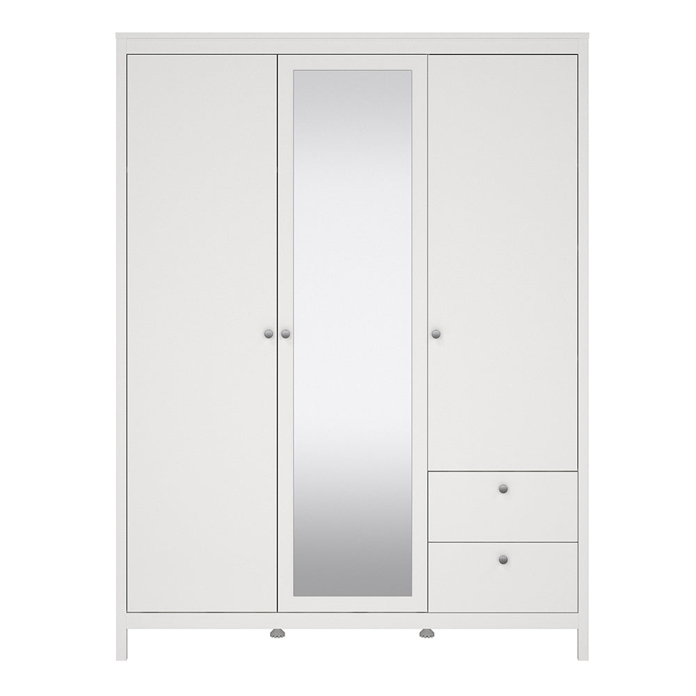 Madrid  Wardrobe with 2 Doors 1 Mirror Door 2 Drawers White – FTG, view 2