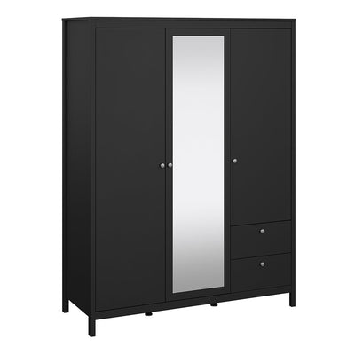 Madrid  Wardrobe with 2 Doors 1 Mirror Door 2 Drawers Matt Black – FTG