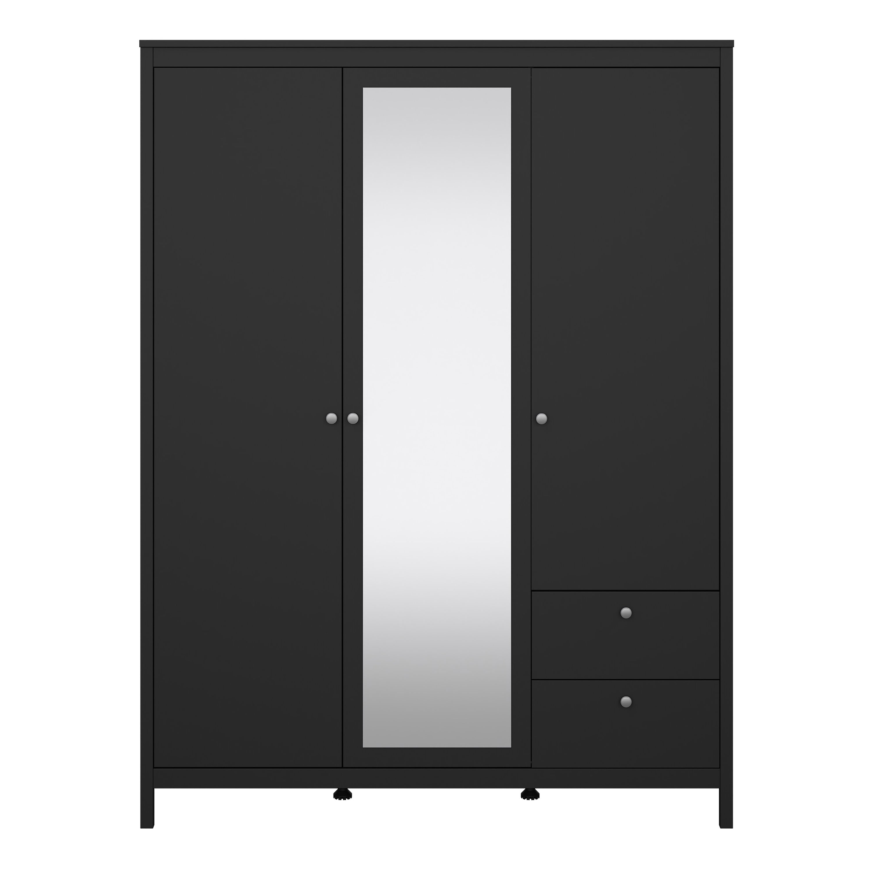 Madrid  Wardrobe with 2 Doors 1 Mirror Door 2 Drawers Matt Black – FTG, view 2