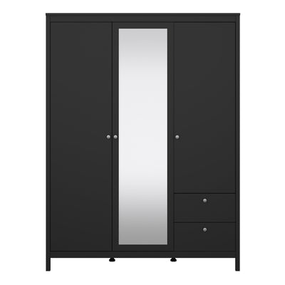 Madrid  Wardrobe with 2 Doors 1 Mirror Door 2 Drawers Matt Black – FTG, view 2