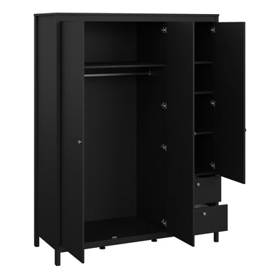 Madrid  Wardrobe with 2 Doors 1 Mirror Door 2 Drawers Matt Black – FTG, view 5