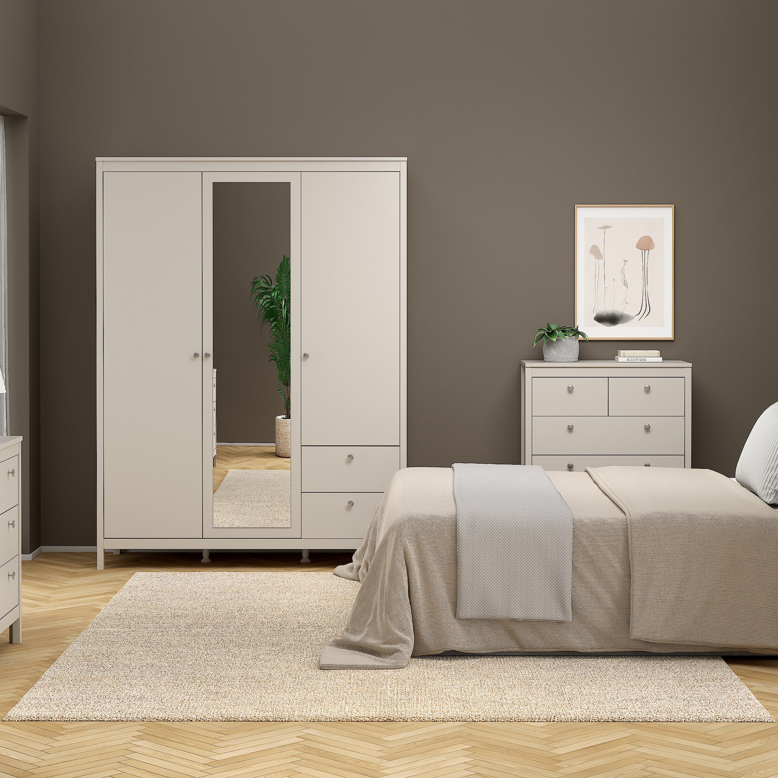 Madrid Wardrobe with 2 Doors + 1 Mirror Door + 2 Drawers in Cashmere – FTG, view 6