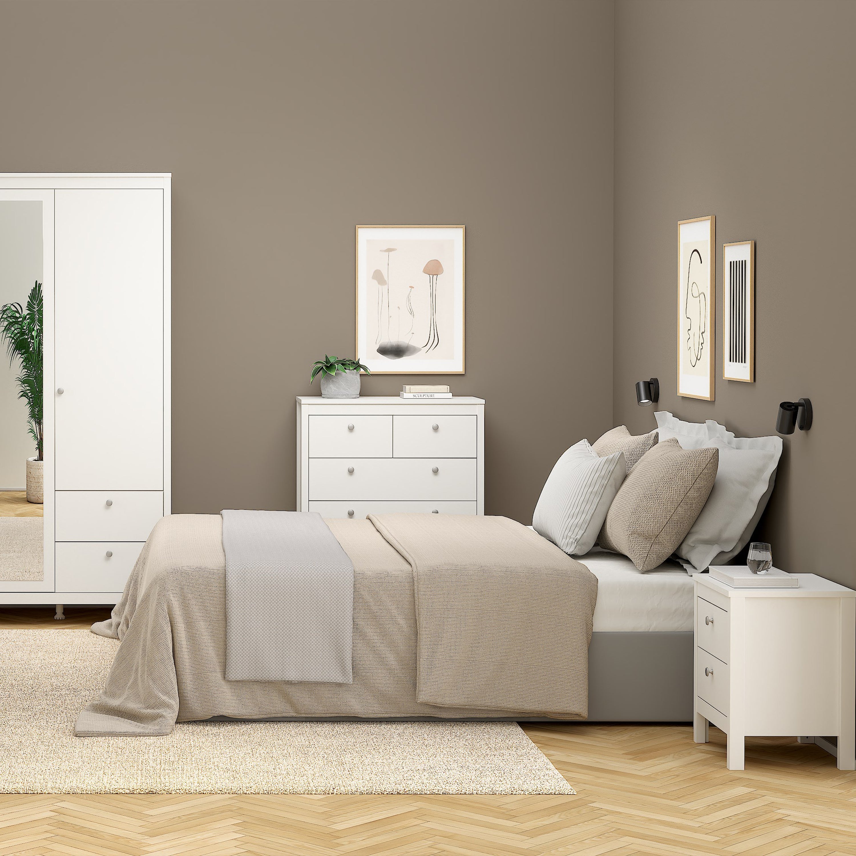Madrid Bedside Table 2 Drawers in White – FTG, view 6