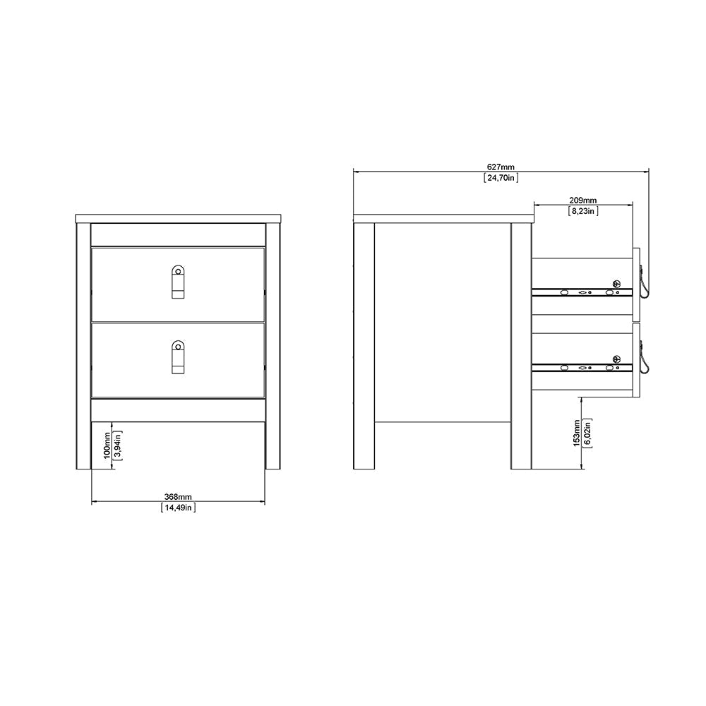 Madrid Bedside Table 2 Drawers in Matt Black – FTG, view 12