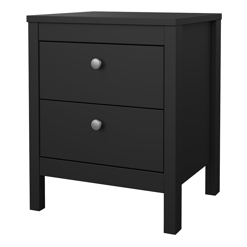 Madrid Bedside Table 2 Drawers in Matt Black – FTG, view 3
