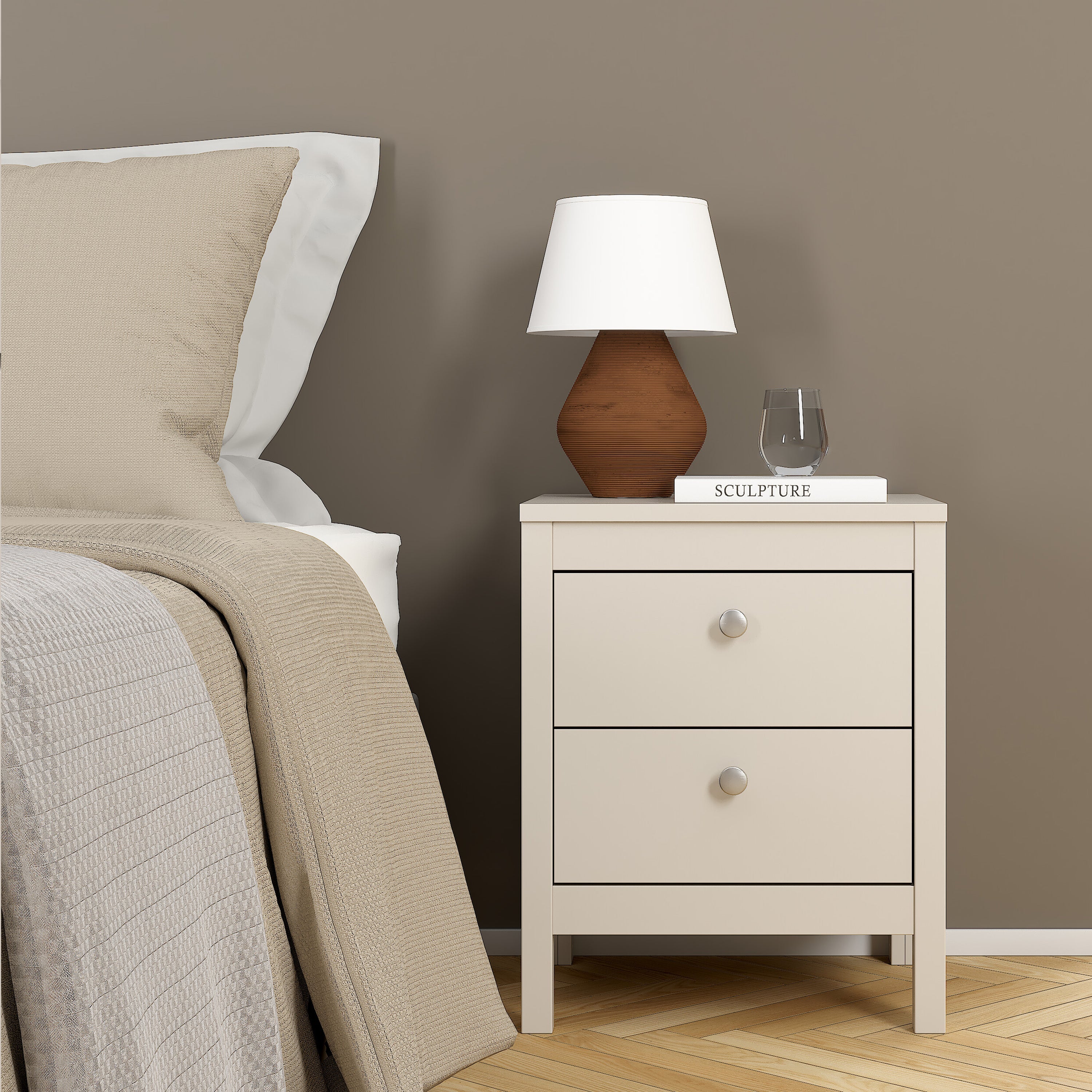 Madrid Bedside Table 2 Drawers in Cashmere – FTG, view 7