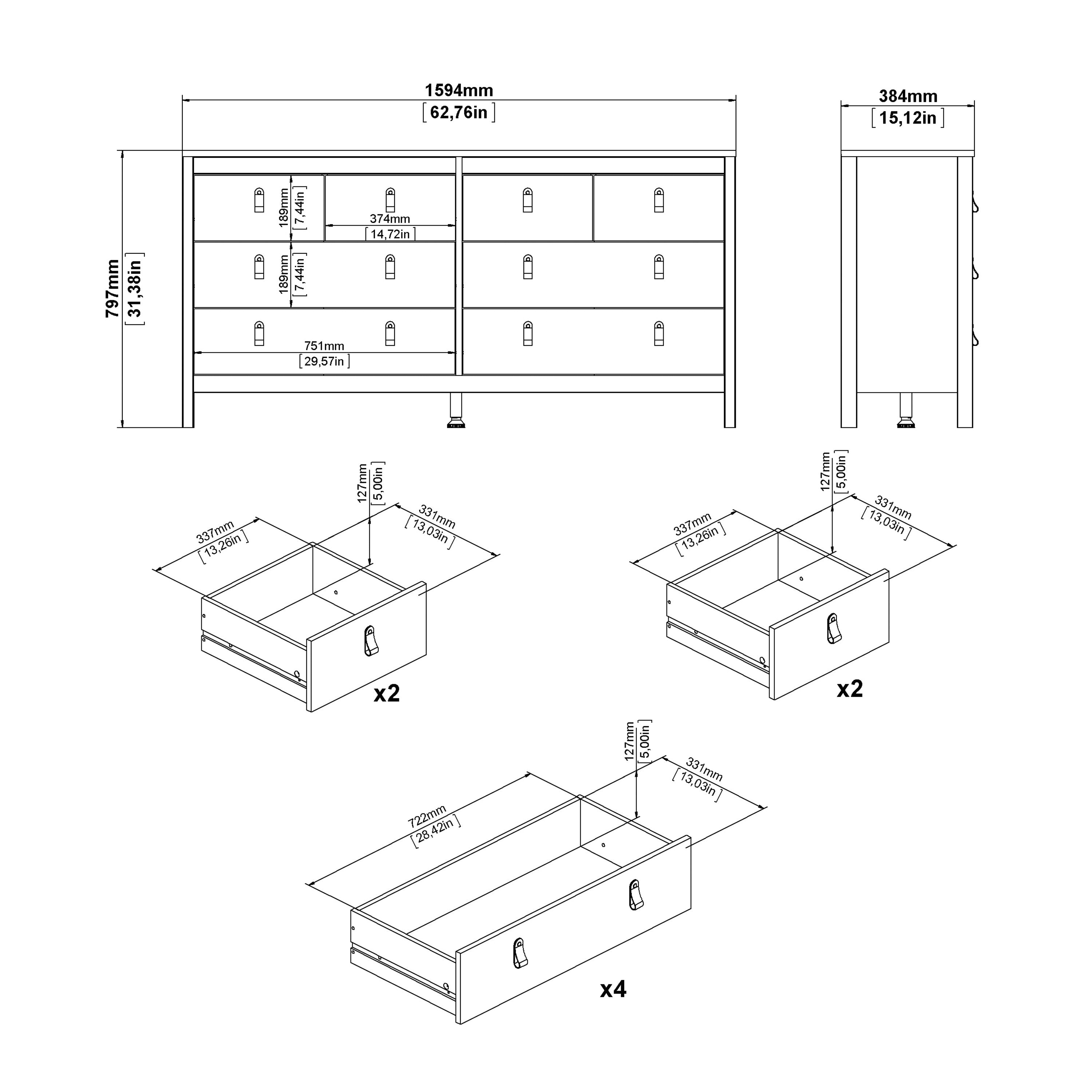 Madrid Double Dresser 4+4 Drawers in Matt Black – FTG, view 10