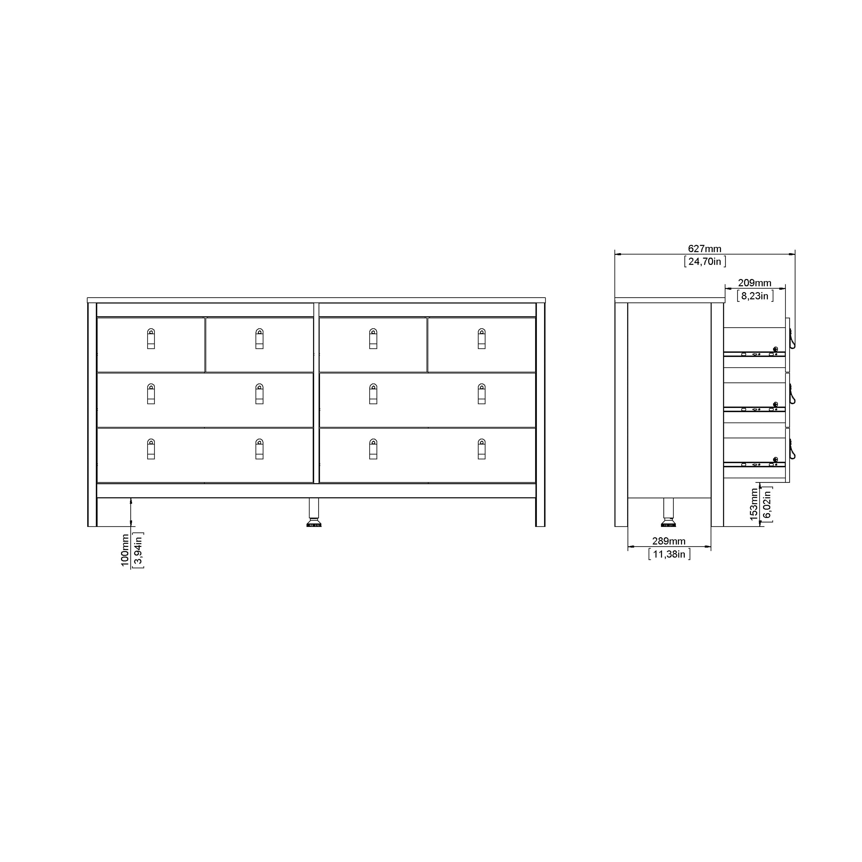 Madrid Double Dresser 4+4 Drawers in Matt Black – FTG, view 11